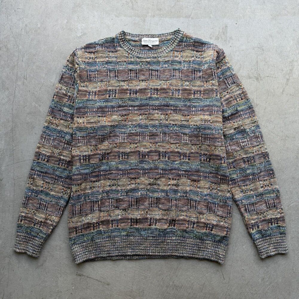 VTG Norm Thompson Sweater Pullover Mens M 3D Knit Textured Grandpa 90s Preppy